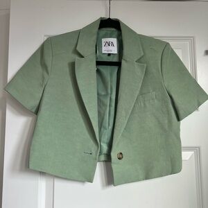 Zara Cropped Light Green Blazer